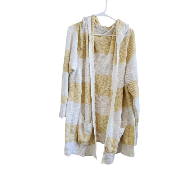 Maurices Stripes Open Front Hooded Cardigan Cream Lightweight Yellow Size Small - Picture 1 of 10